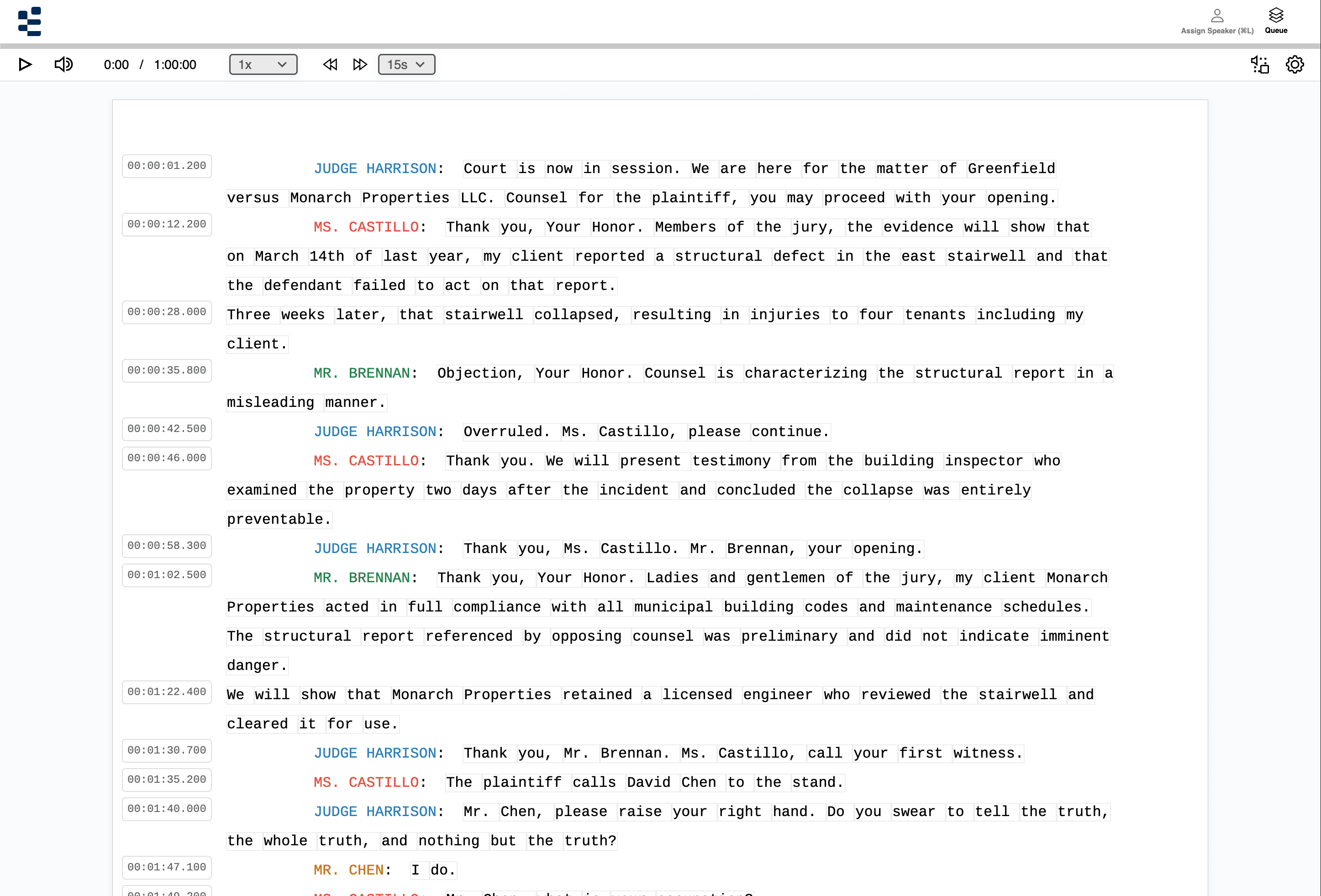 ArcaScribe transcription interface