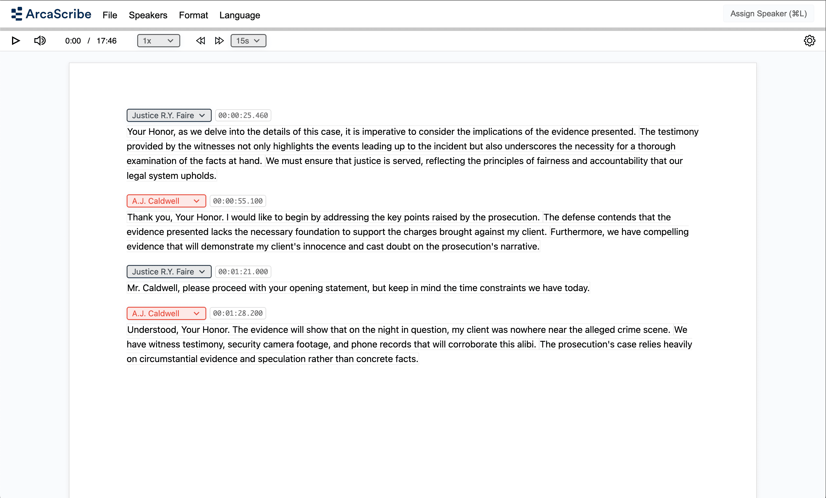ArcaScribe transcription interface